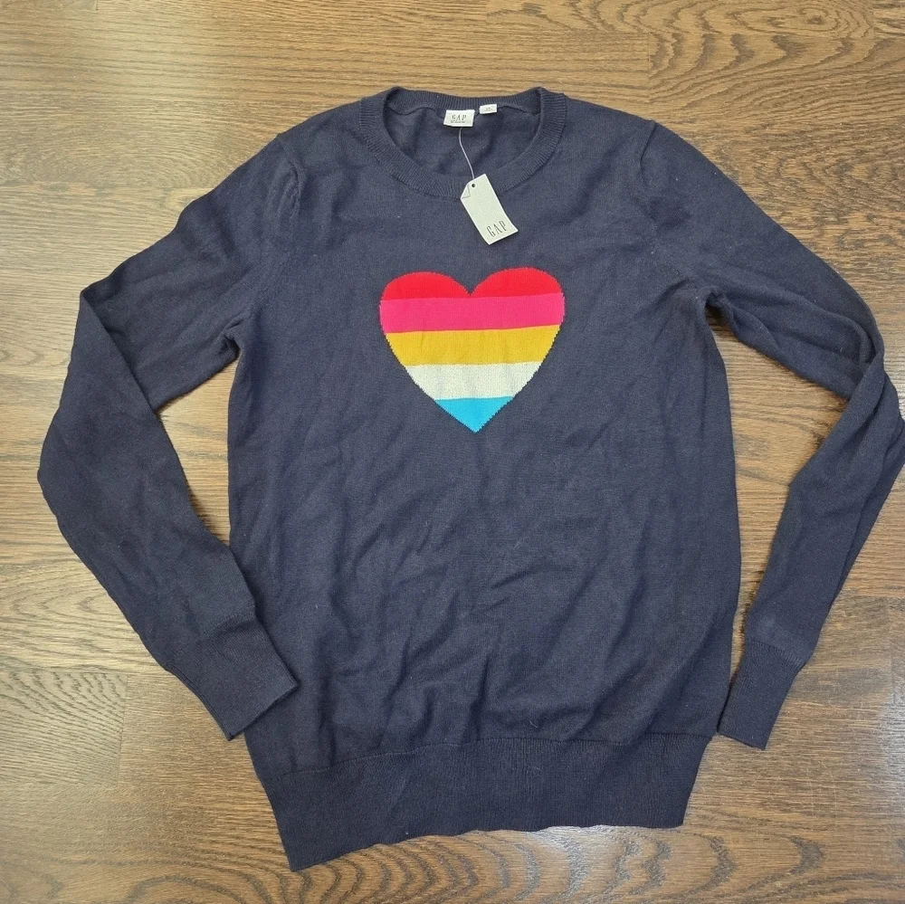 NWT Gap Navy Raibow Heart Girls Sweater Sz.XS